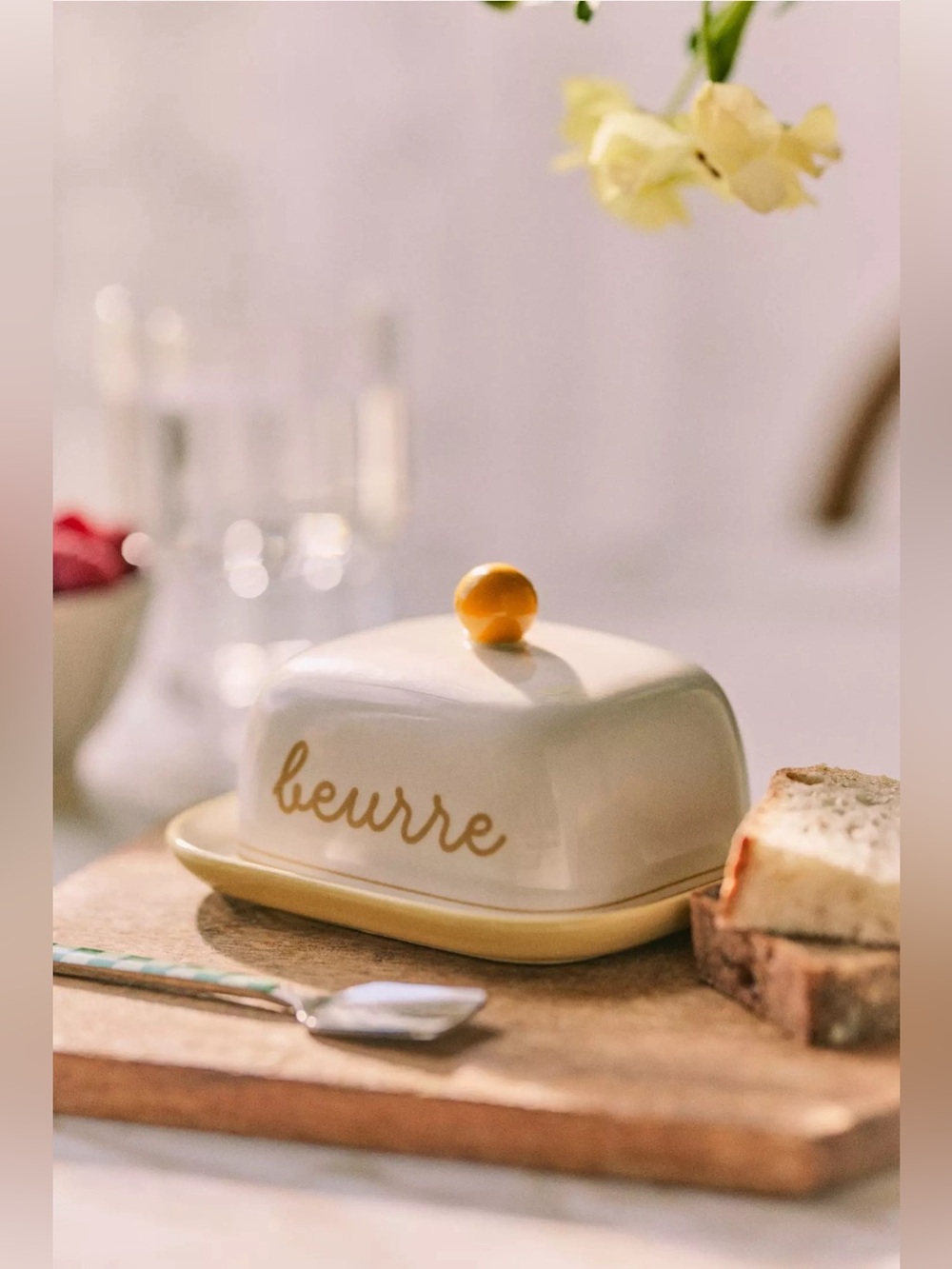 New Anthropologie Café Violette Handpainted Stoneware Butter Dish Yellow